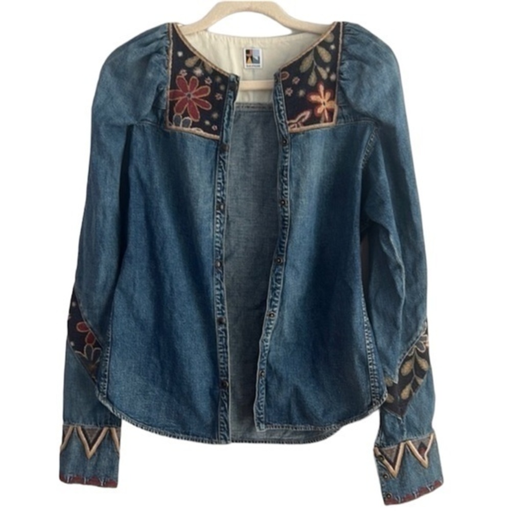Vintage Jean Atelier embroidered button front jean jacket/shirt